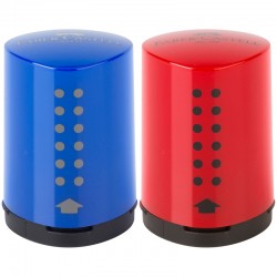 Точилка Faber-Castell пластиковая GRIP 2001 Mini, 1 отверстие, контейнер, красная/синяя, артикул 183710